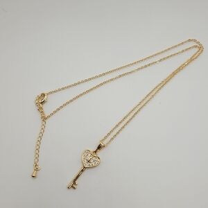 Gold Toned Cubic Zirconia Key Necklace